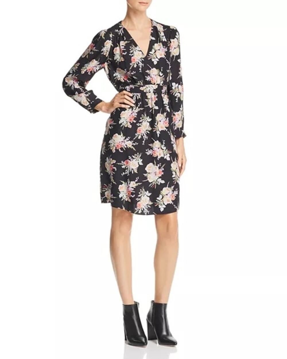 Rebecca Taylor Bouquet Floral-Silk Dress long sleeve Black 2